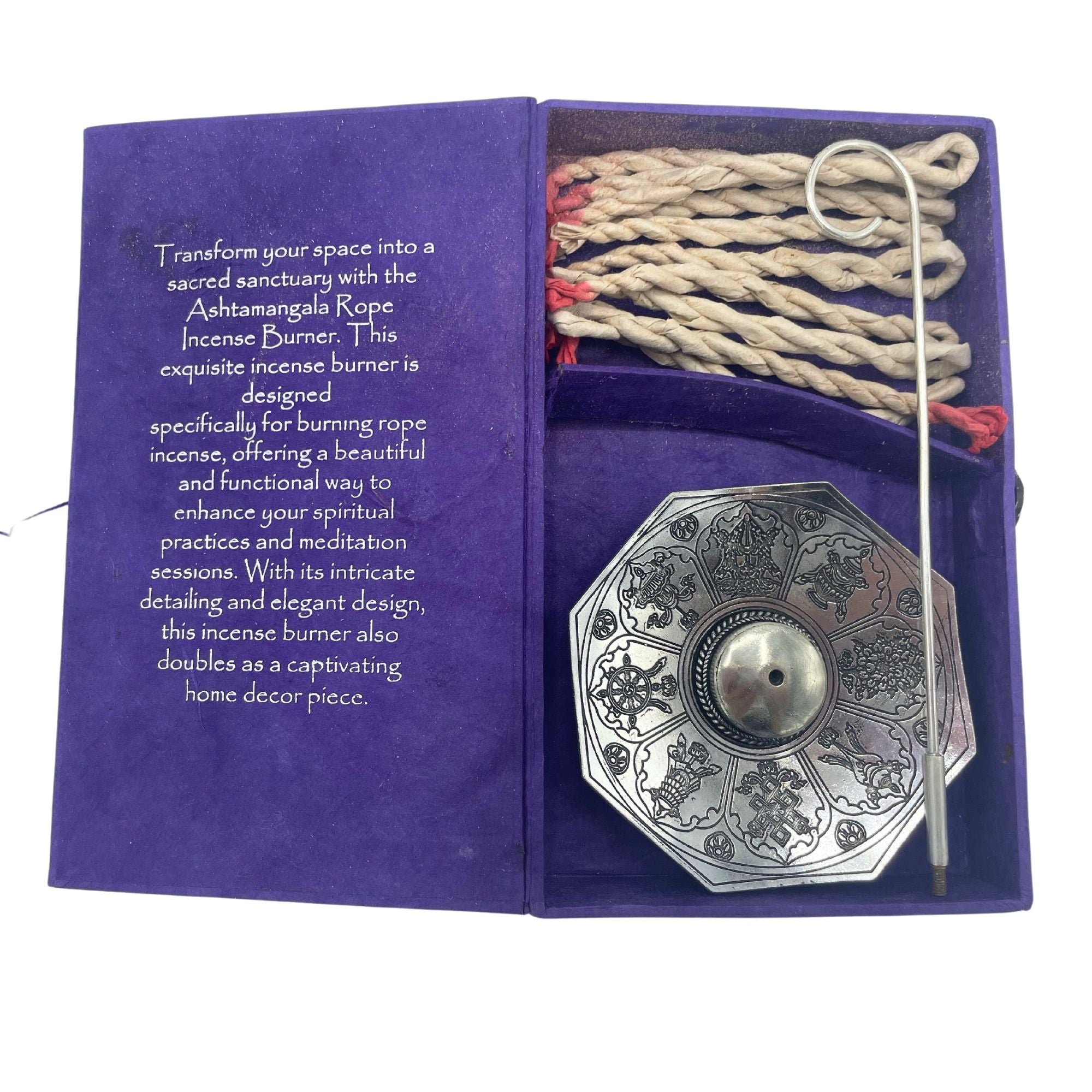 Astamangal Rope Incense Set with Silver Plated Holder Design