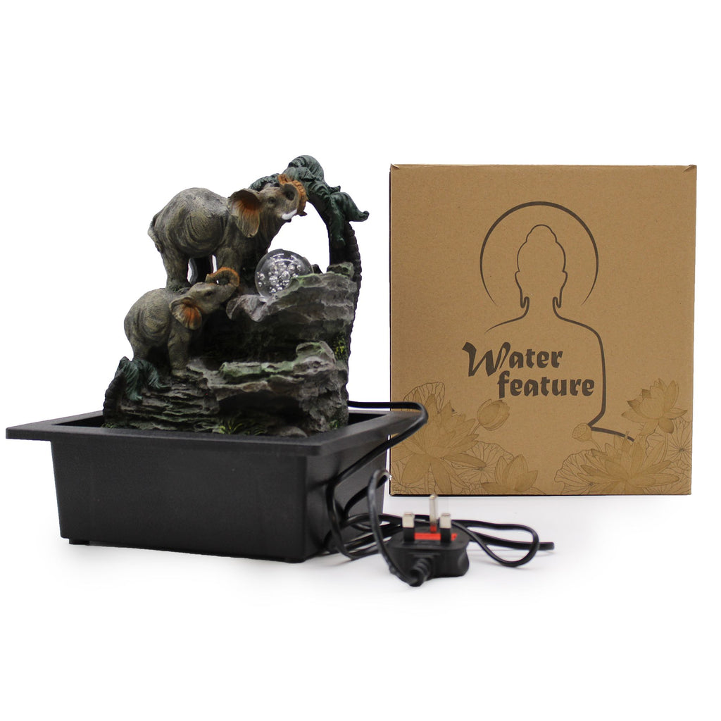 30cm Elephant Family Tabletop Water Feature for Indoor Decor