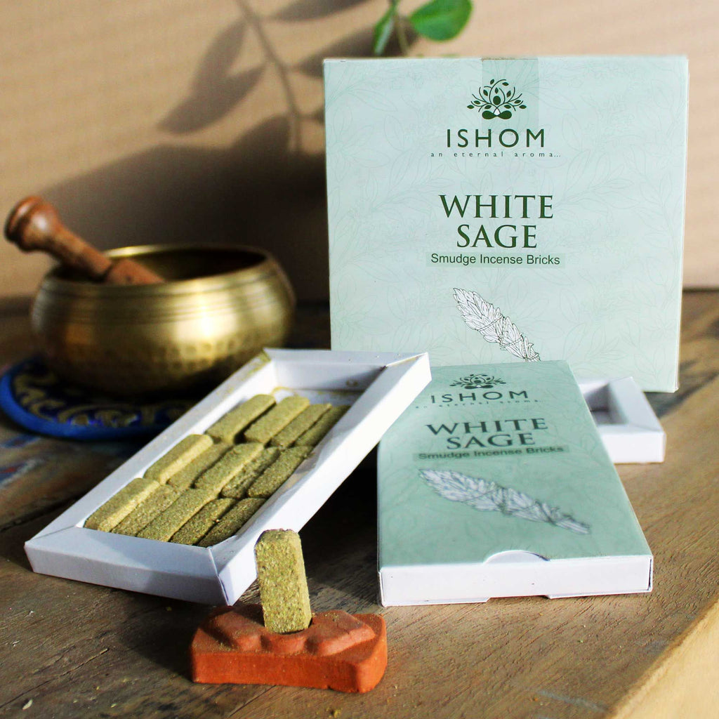Pack of 15 Natural Incense Smudge Bricks and Burner White Sage