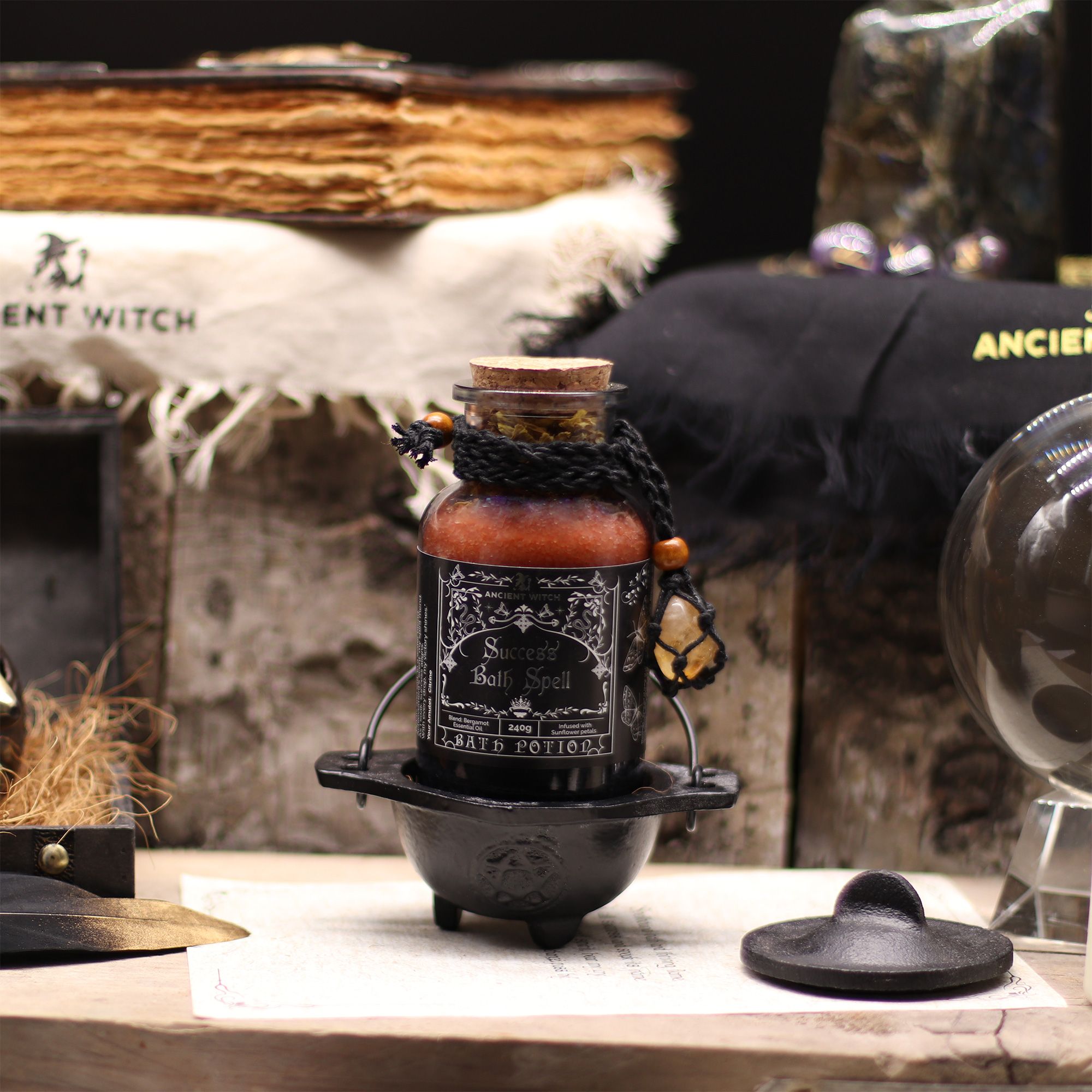 Ancient Witch Bath Spell Potion & Citrine Amulet for Success