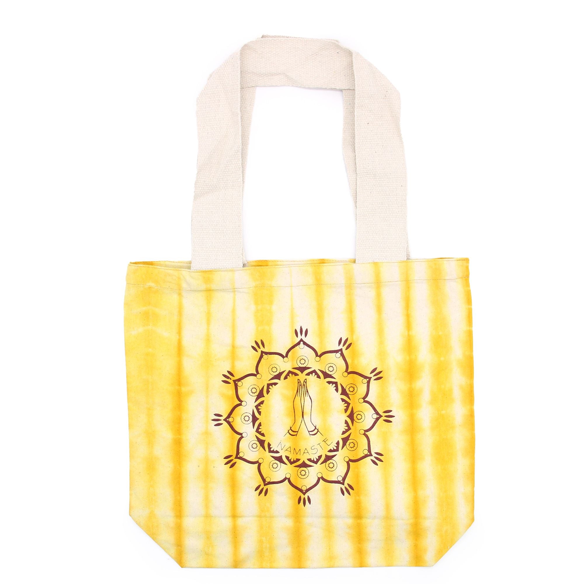 Namaste Hands Tie Dye Cotton Bag in Yellow with Natural Handle