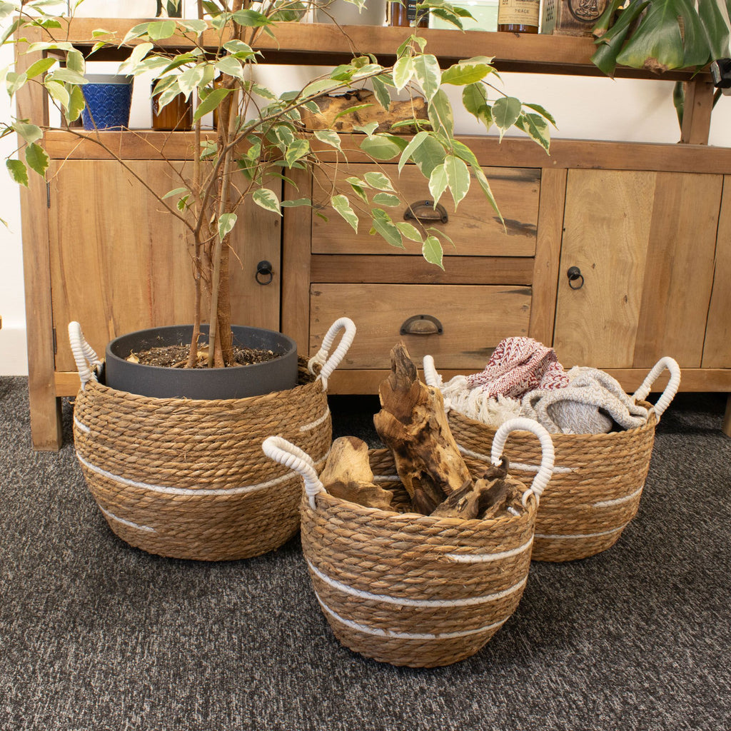 Cotton & Seagrass Large Baskets Set of 3 with Natural Stripes