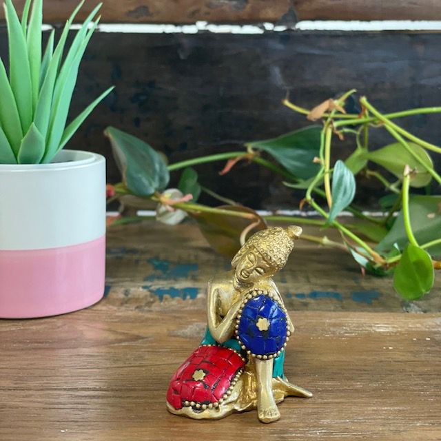 Brass Buddha Figure Thinking 6.5 cm Perfect for Home Decor Display
