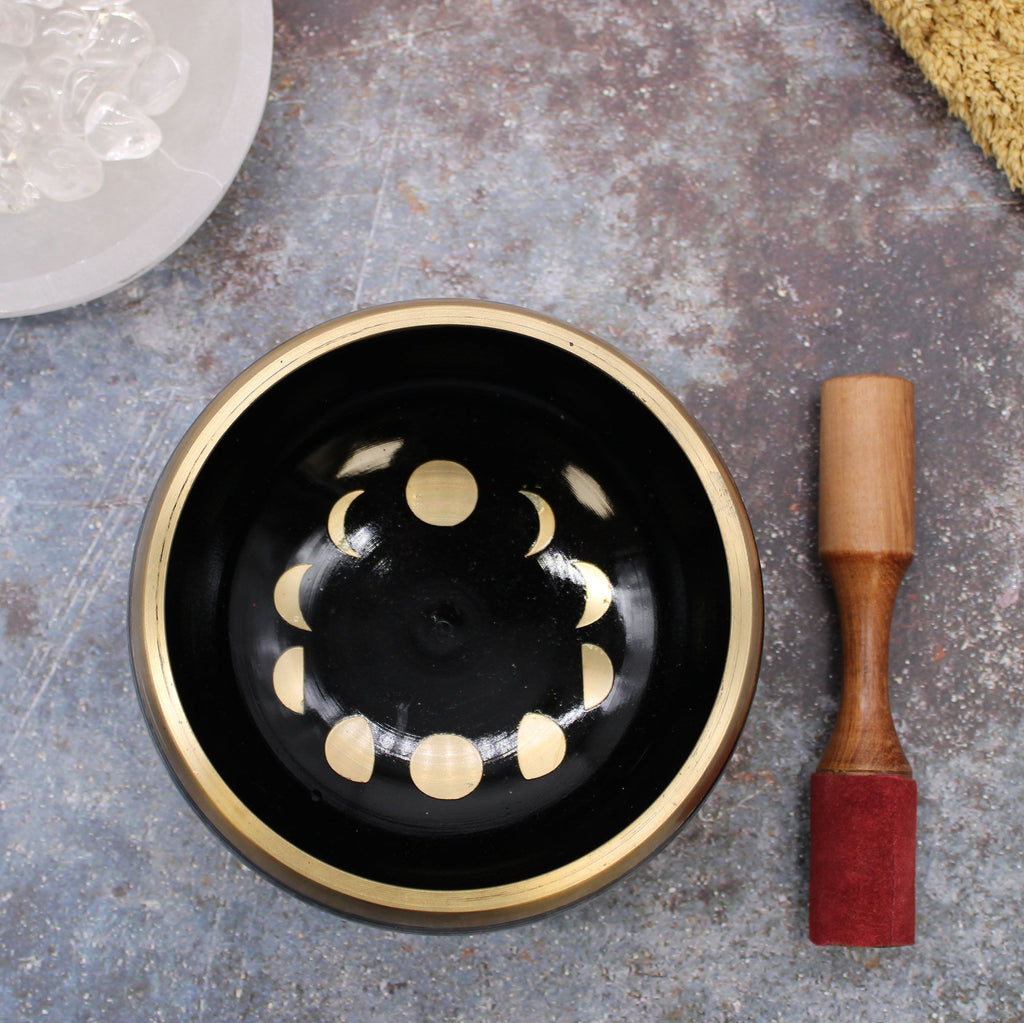 Large Black Moon Phase Singing Bowl Set 14cm for Sound Meditation