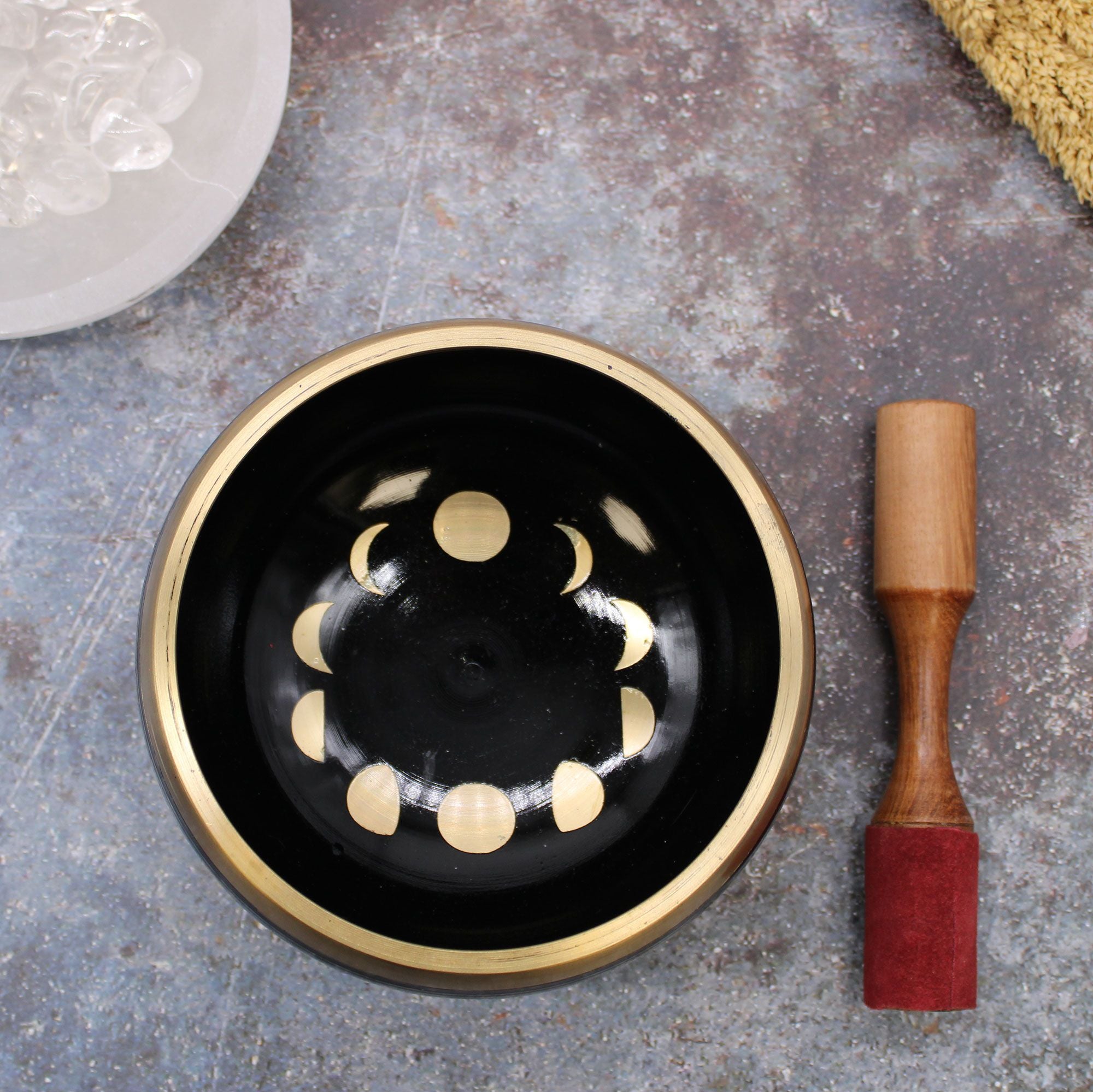 Large Black Moon Phase Singing Bowl Set 14cm for Sound Meditation