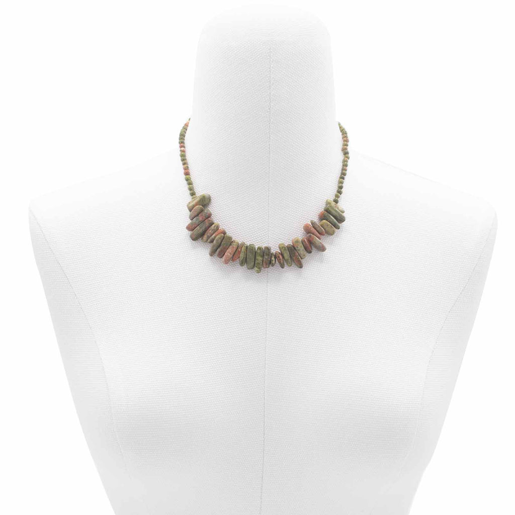 Longstone Gem Necklace in Unakite with Green and Pink Hues