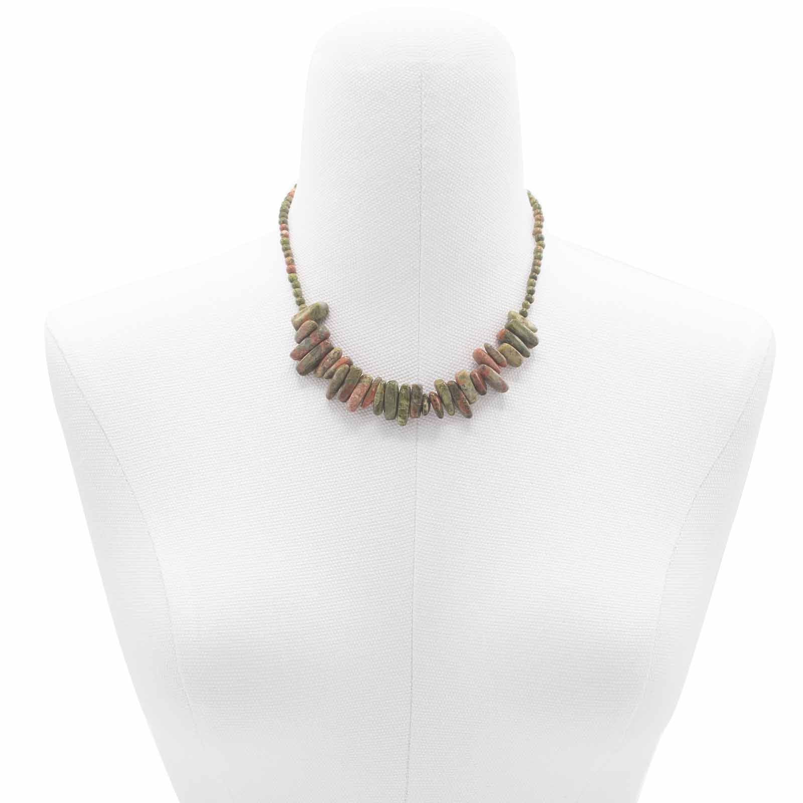 Longstone Gem Necklace in Unakite with Green and Pink Hues