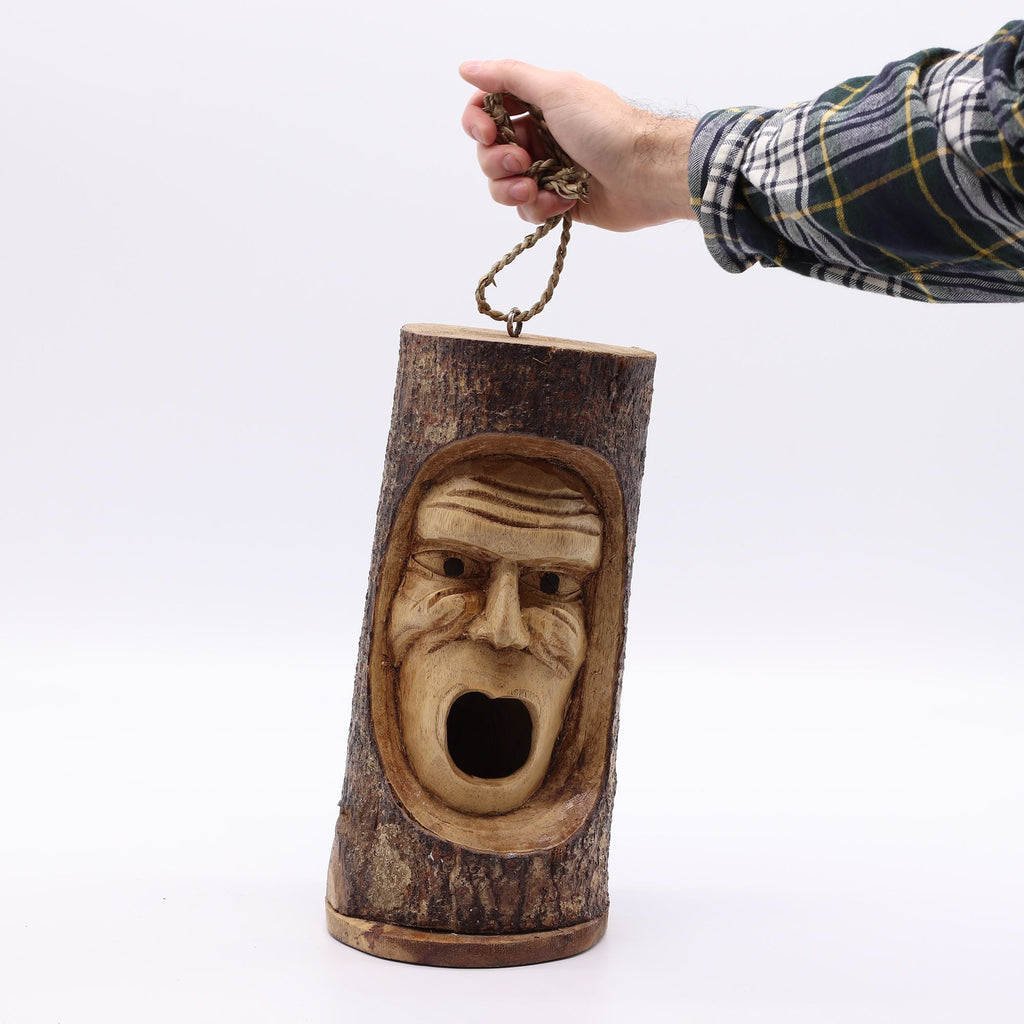 Tree Trunk Face Bird House Grumpy Old Man for Your Outdoor Space