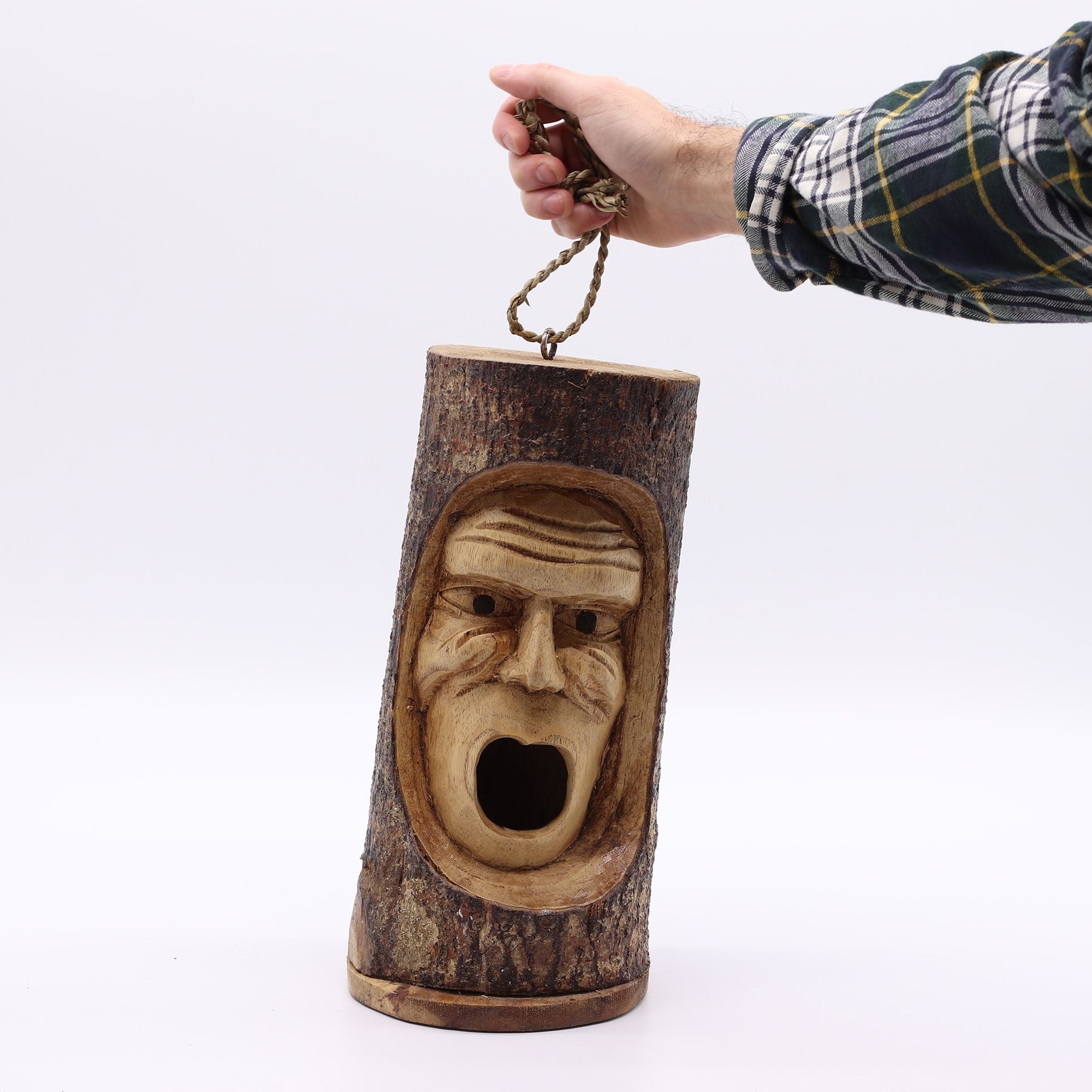 Tree Trunk Face Bird House Grumpy Old Man for Your Outdoor Space