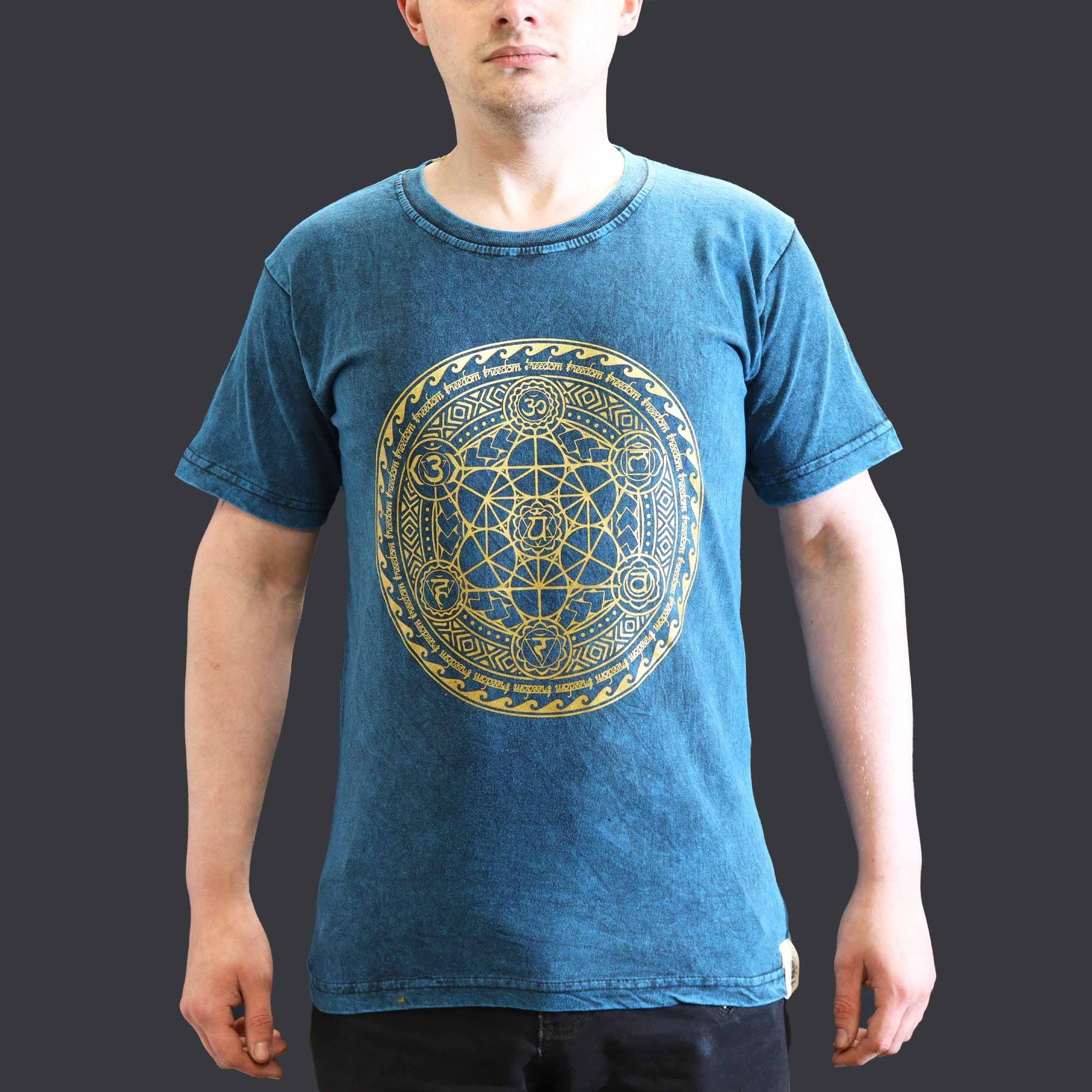 Nomad Sari Stonewashed Cotton T Shirt in Chakra Blue Small Size