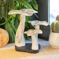 Medium Golden Mushroom Art 25cm Whitewash Wooden Decoration