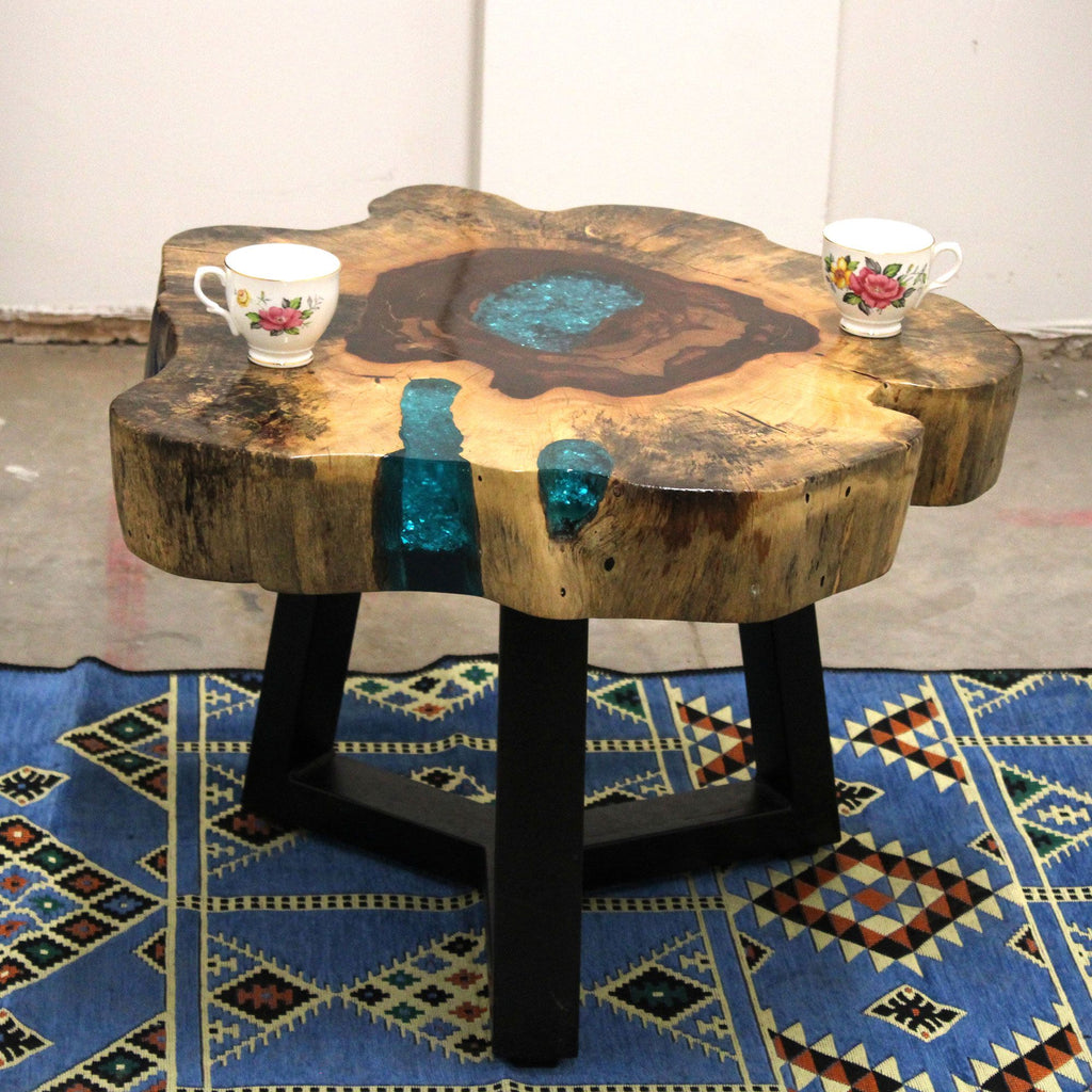Tamarind and Resin Coffee Table in Aqua for Modern Interiors