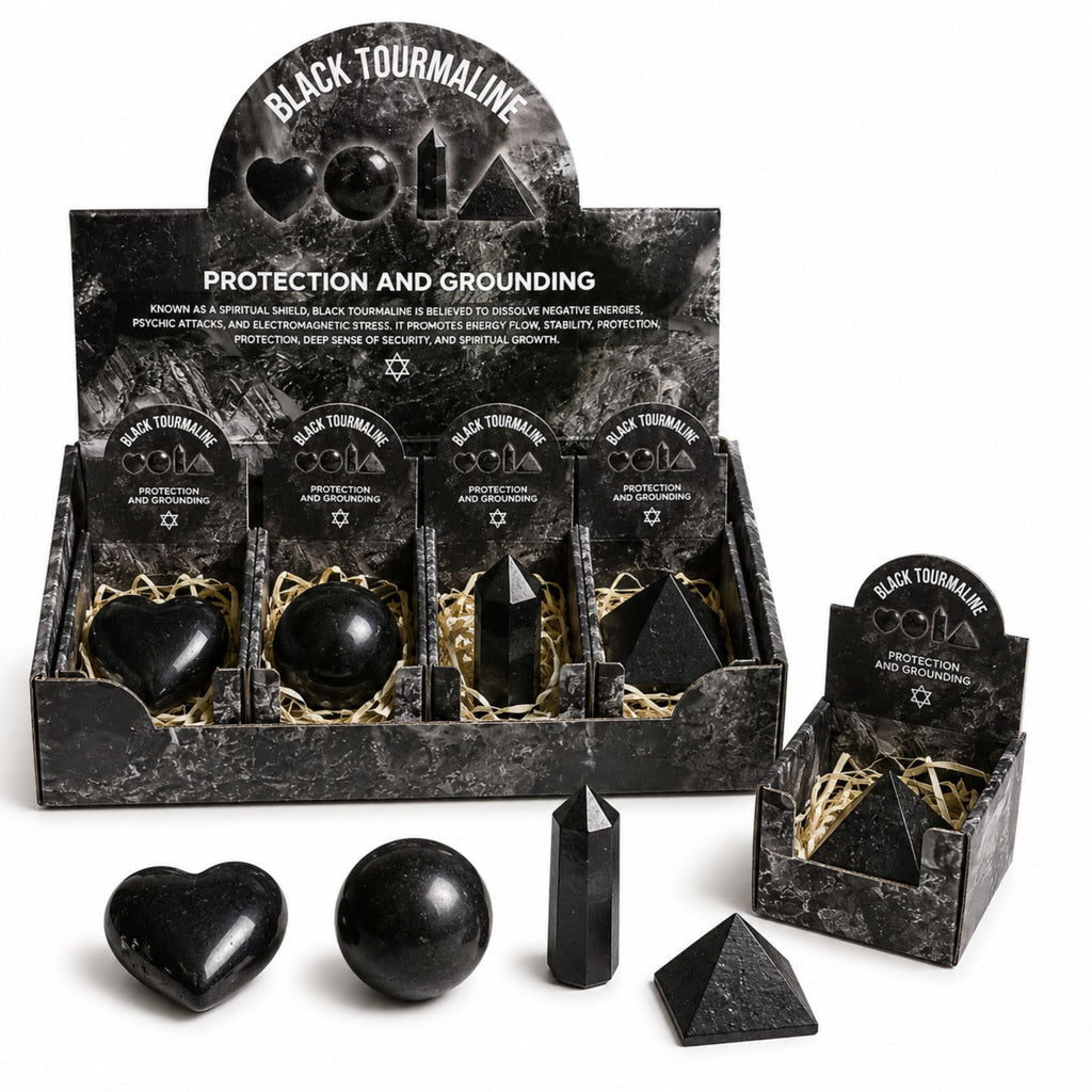 Four Gemstone Shapes Set Featuring Black Tourmaline for Décor