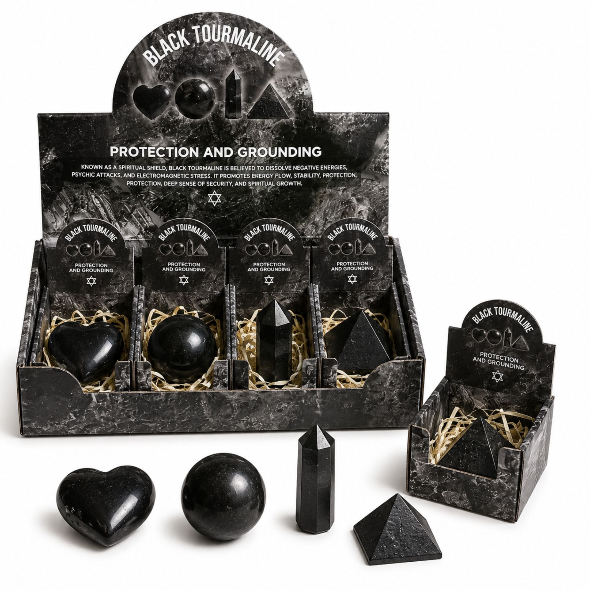 Four Gemstone Shapes Set Featuring Black Tourmaline for Décor