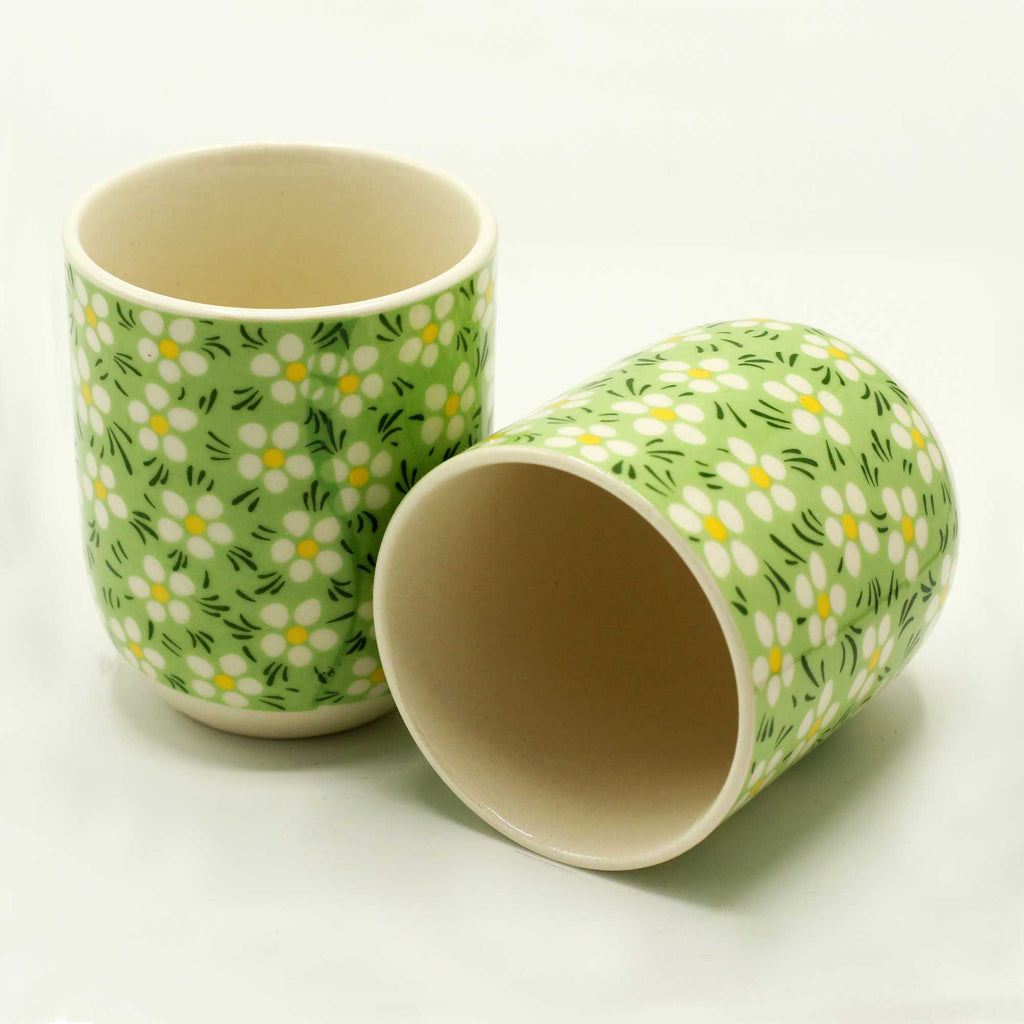 Herbal Tea Cups Set with Charming Green Daisey Design for Tea Lovers