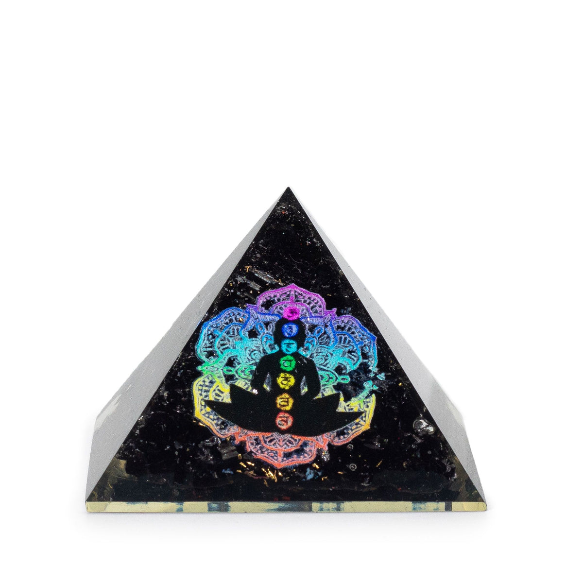 Small Organite Pyramid 5.5x4.5cm - Chakra Buddha - Black Tormaline Chips