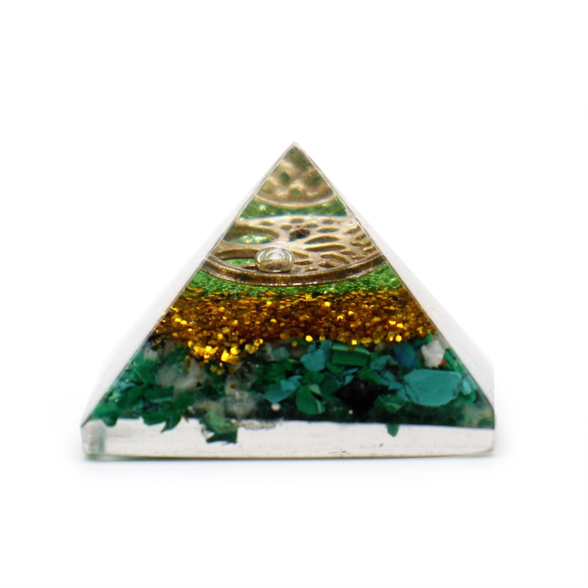 Small Orgonite Pyramid 25mm Gemchips and Copper (assorted colours/designs)