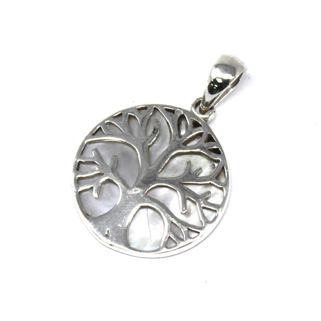 Tree of Life Silver Pendant 22mm with Mother of Pearl Design