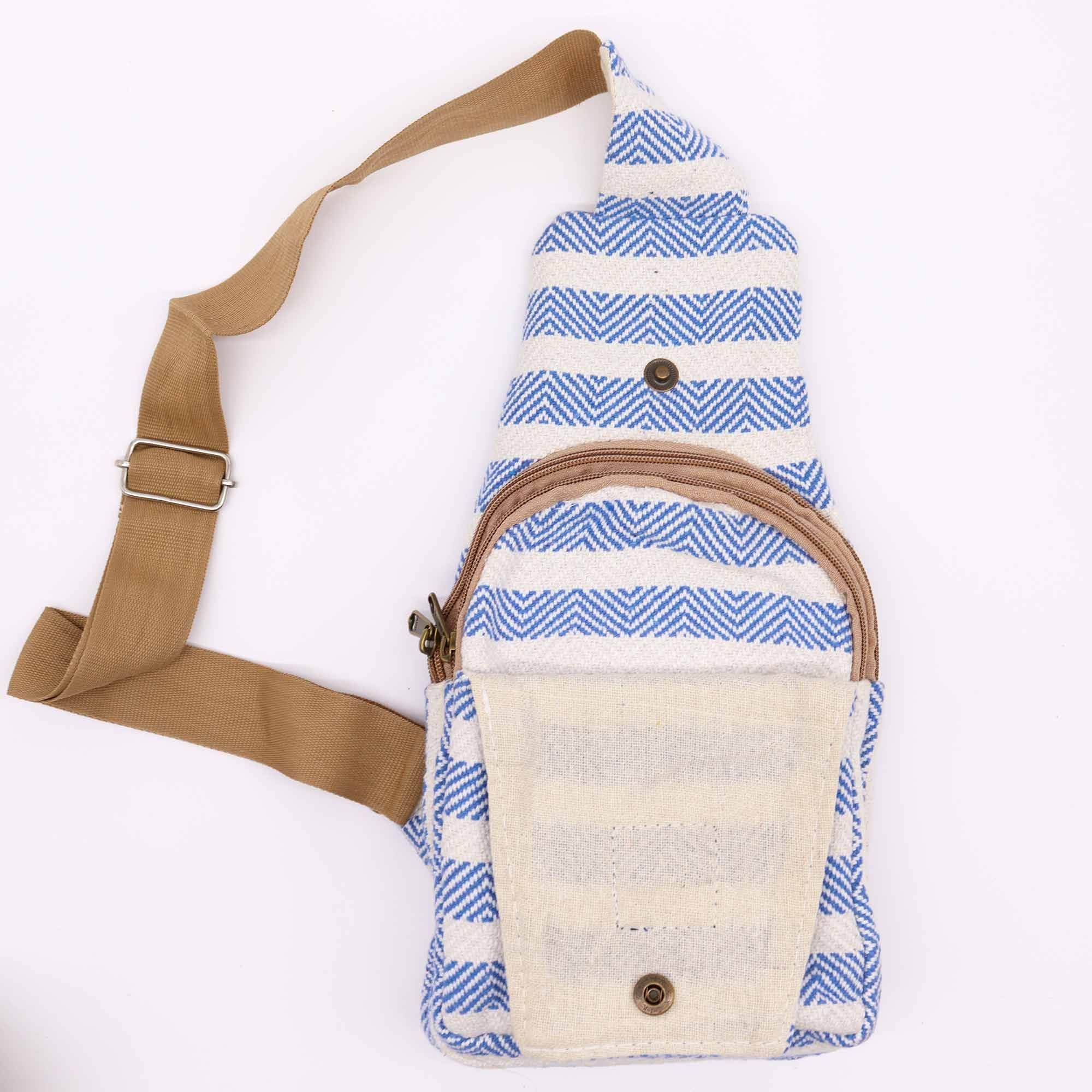 Blue and White Body Cross Bag in Natural Cotton for Everyday Use