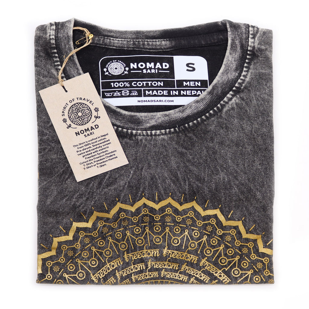 Nomad Sari Stonewashed Cotton T Shirt with Mandala Design Grey