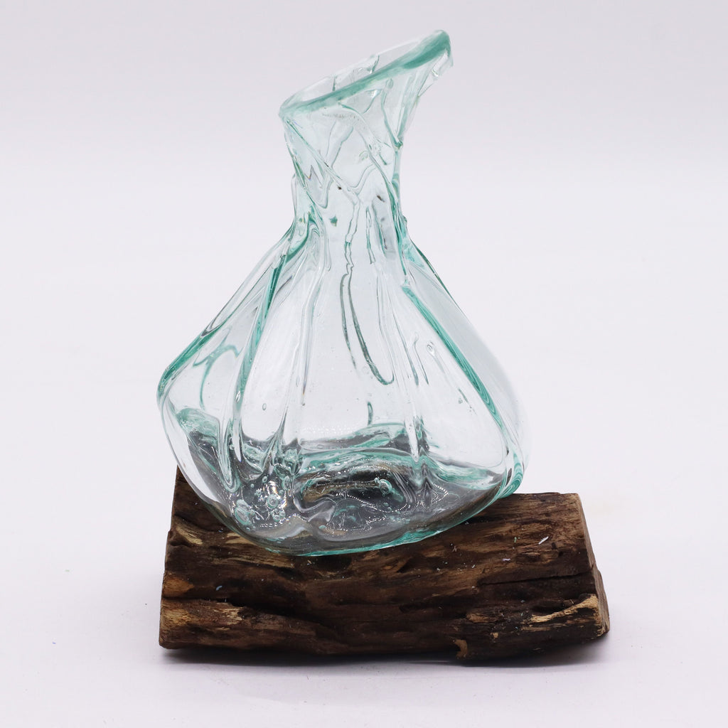 Molten Glass Fancy Mini Decanter on Wood for Stylish Serving