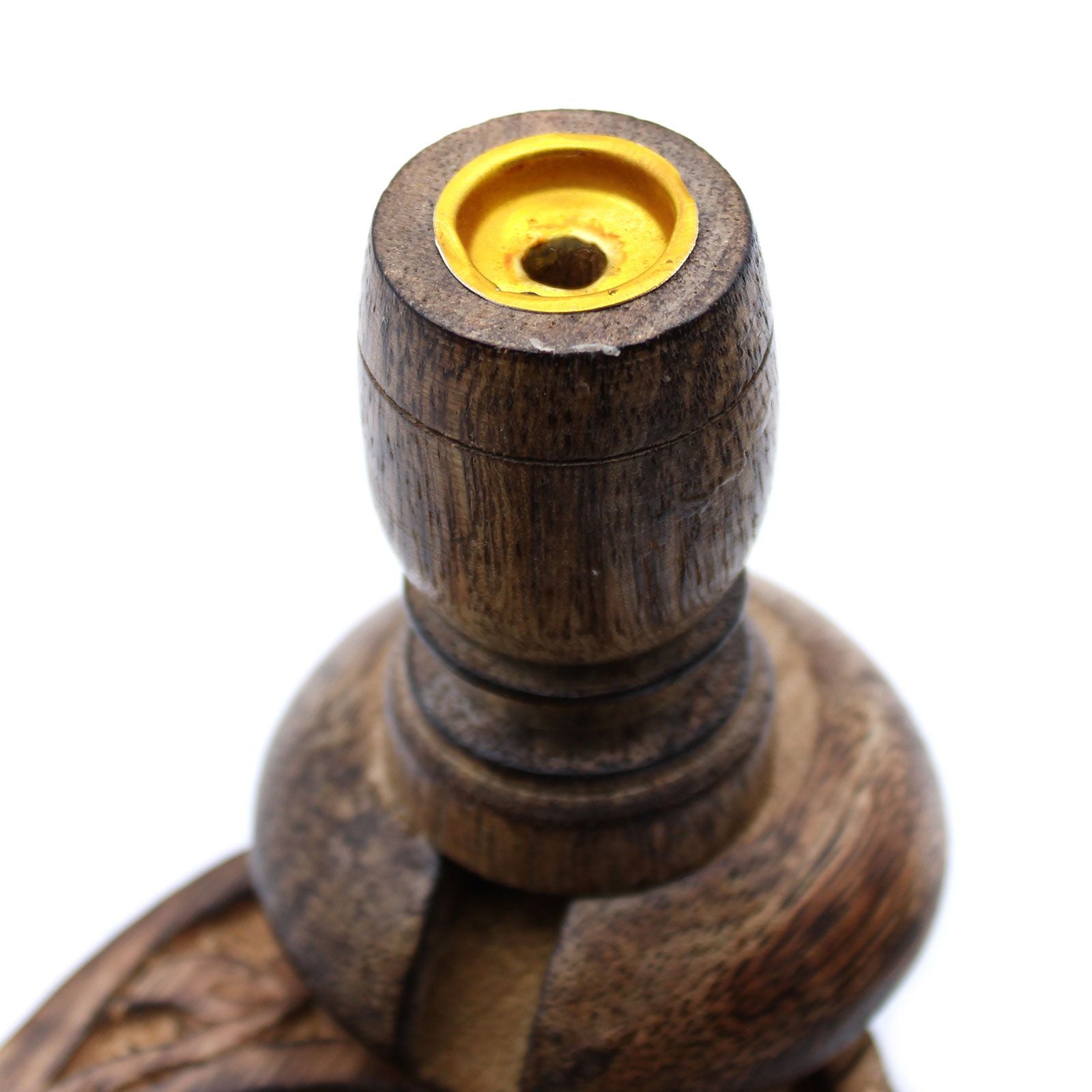 Mango Wood Backflow Burner with Brass Buddha Design for Decor