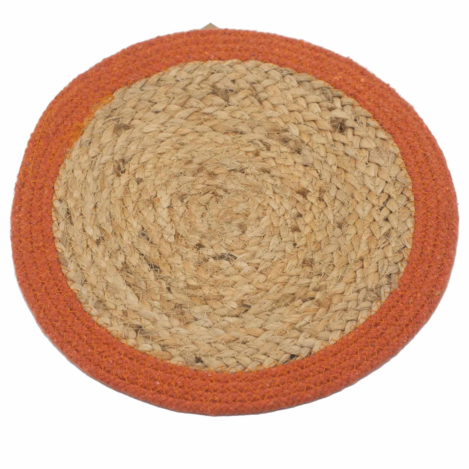 Natural Jute and Cotton Place Mat with Clay Border for Dining