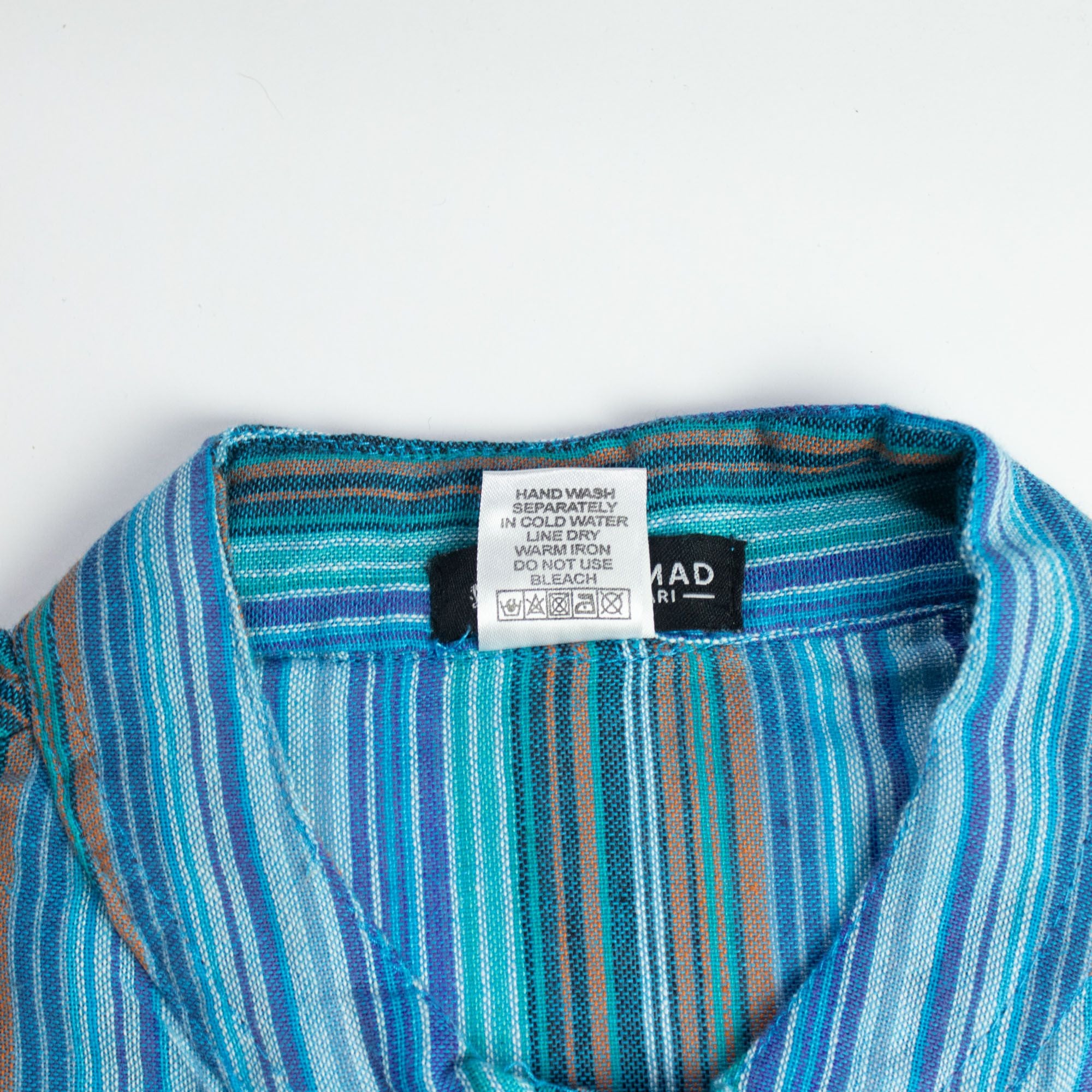 Nomad Sari Grandad Shirt in Turquoise with Striped Pattern