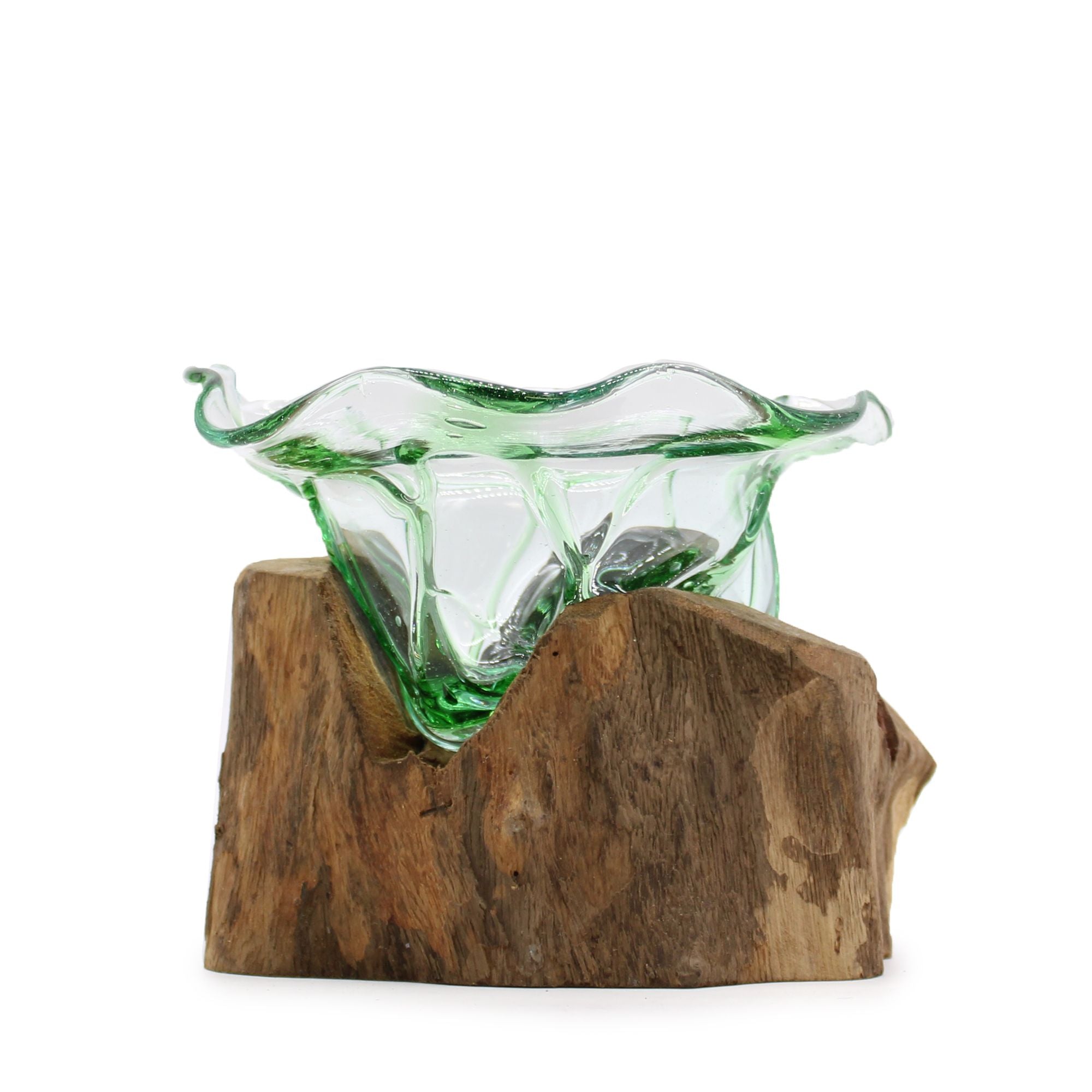 Recycled Beer Bottles Large Fancy Sweet Bowl with Wooden Base