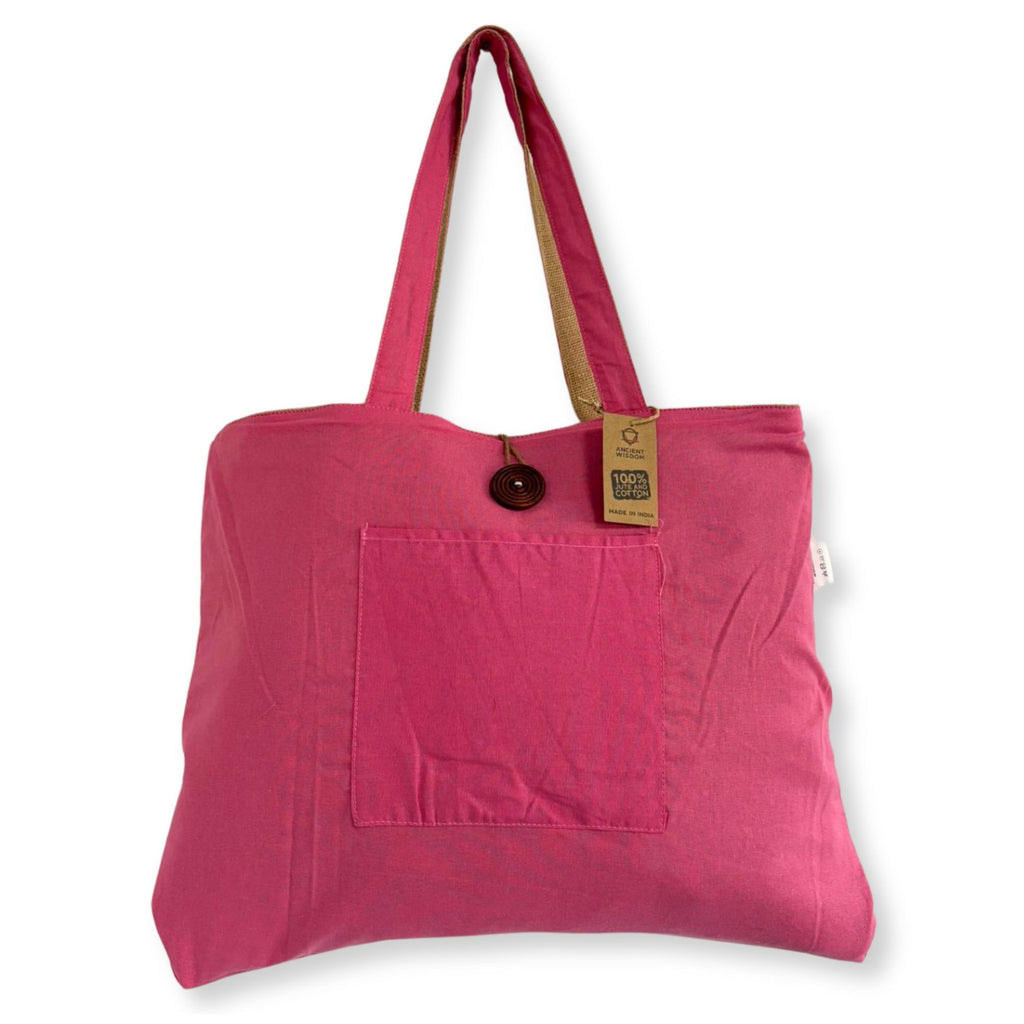 Jute & Cotton Reversible Big Bag in Pink for Versatile Use