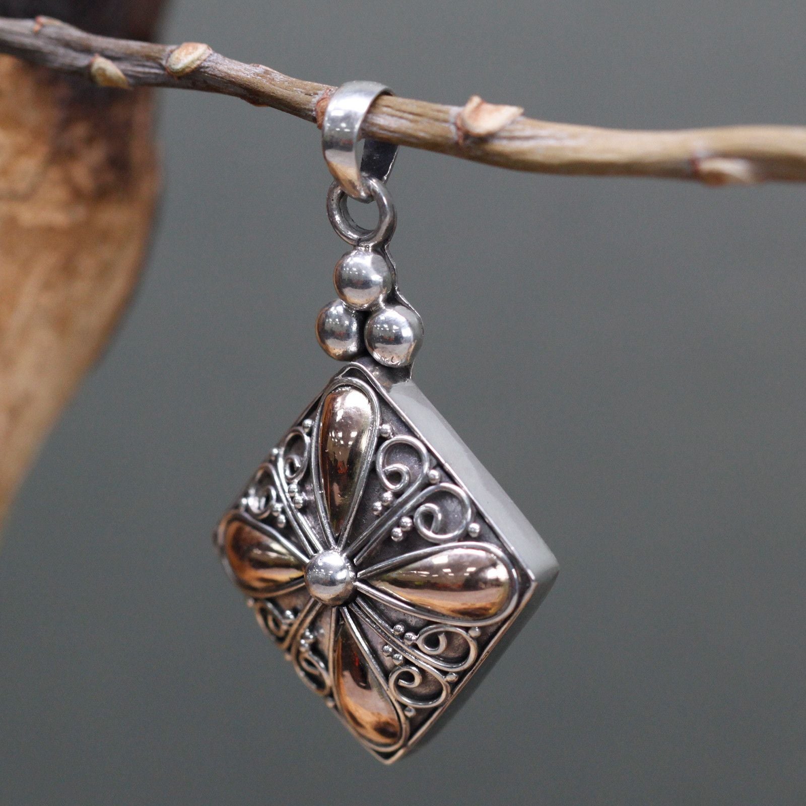 Stylish Silver and Gold Square Drop Pendant for Modern Elegance