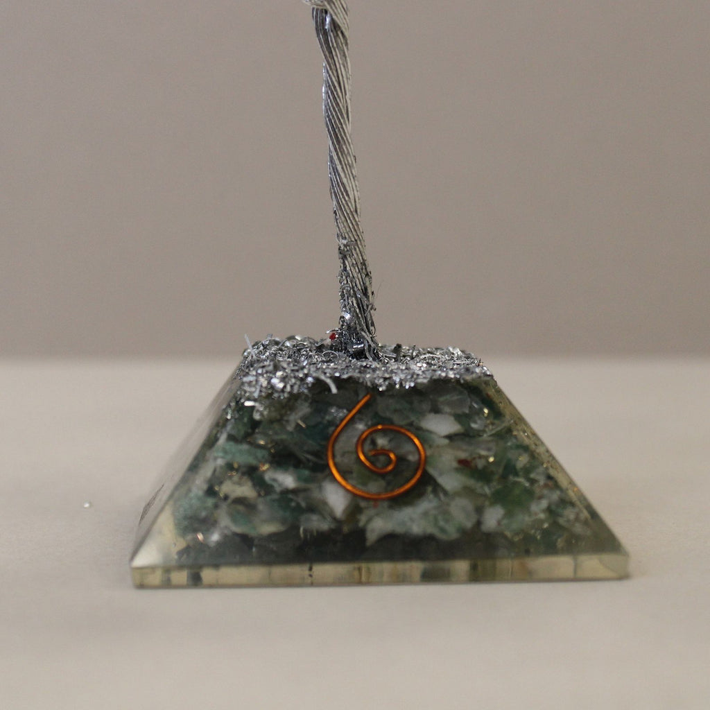 Moss Agate Gemstone Tree with Orgonite Base for Home Decor