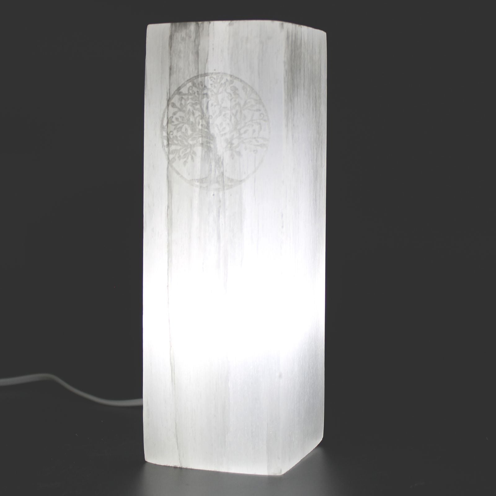 Selenite Block Lamp 25cm with Tree of Life Design for Home Decor