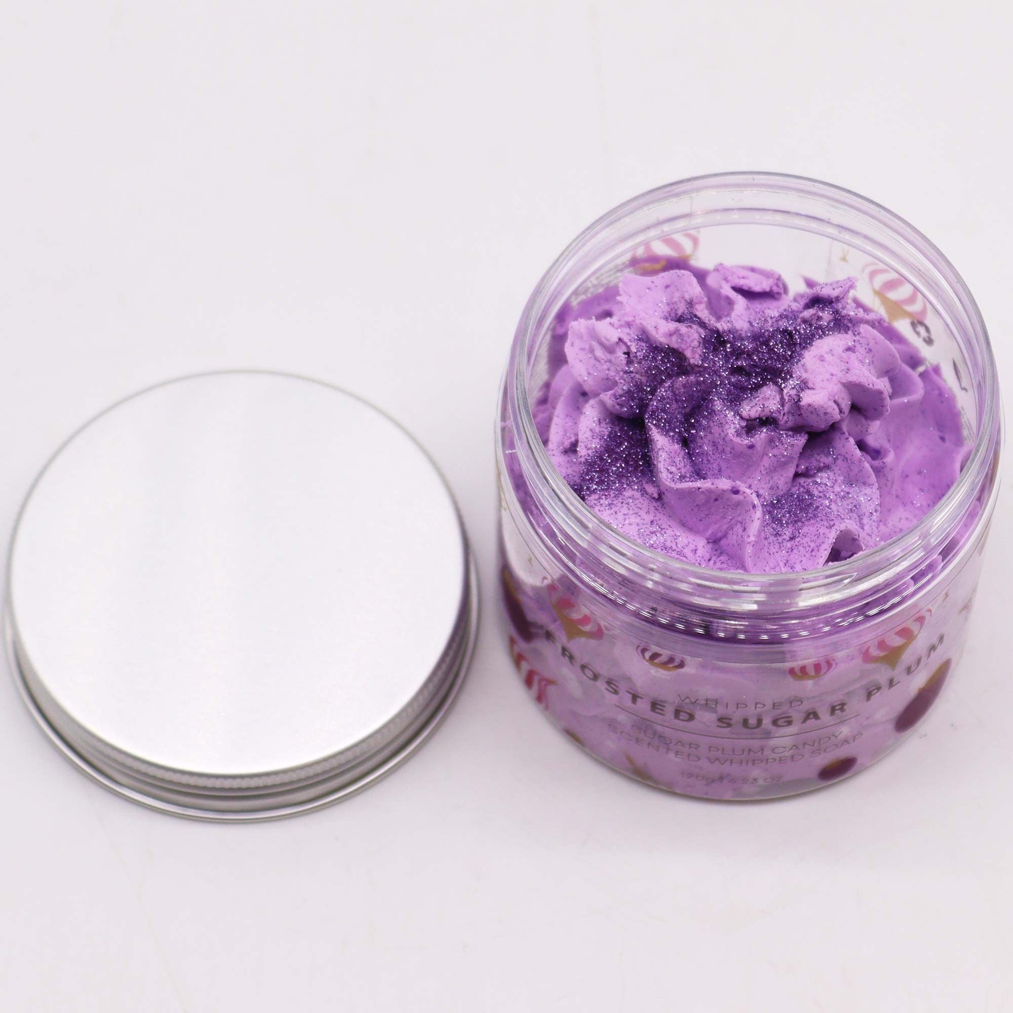 Frosted Sugar Plum Whipped Soap 120g with Glittering Finish
