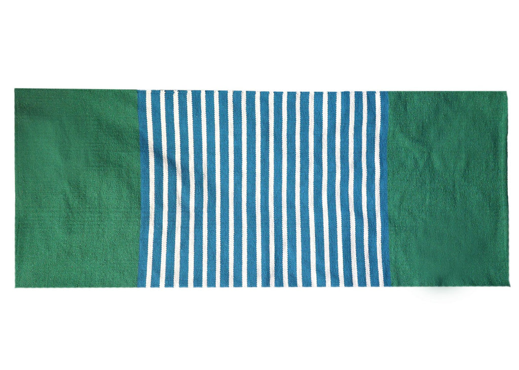 Indian Cotton Rug 70x170cm in Blue and Green for Home Decor