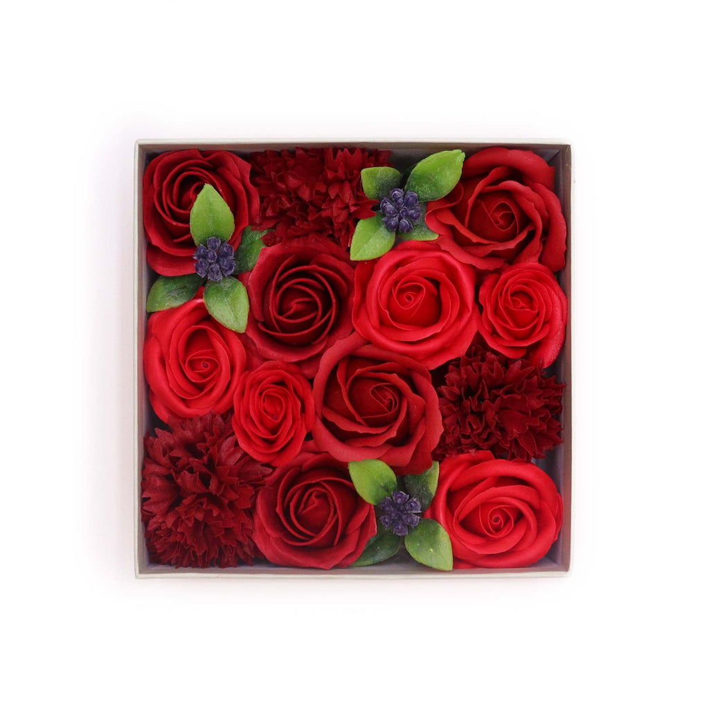 Square Box of Classic Red Roses Soap Flower Gift Set for Gifting