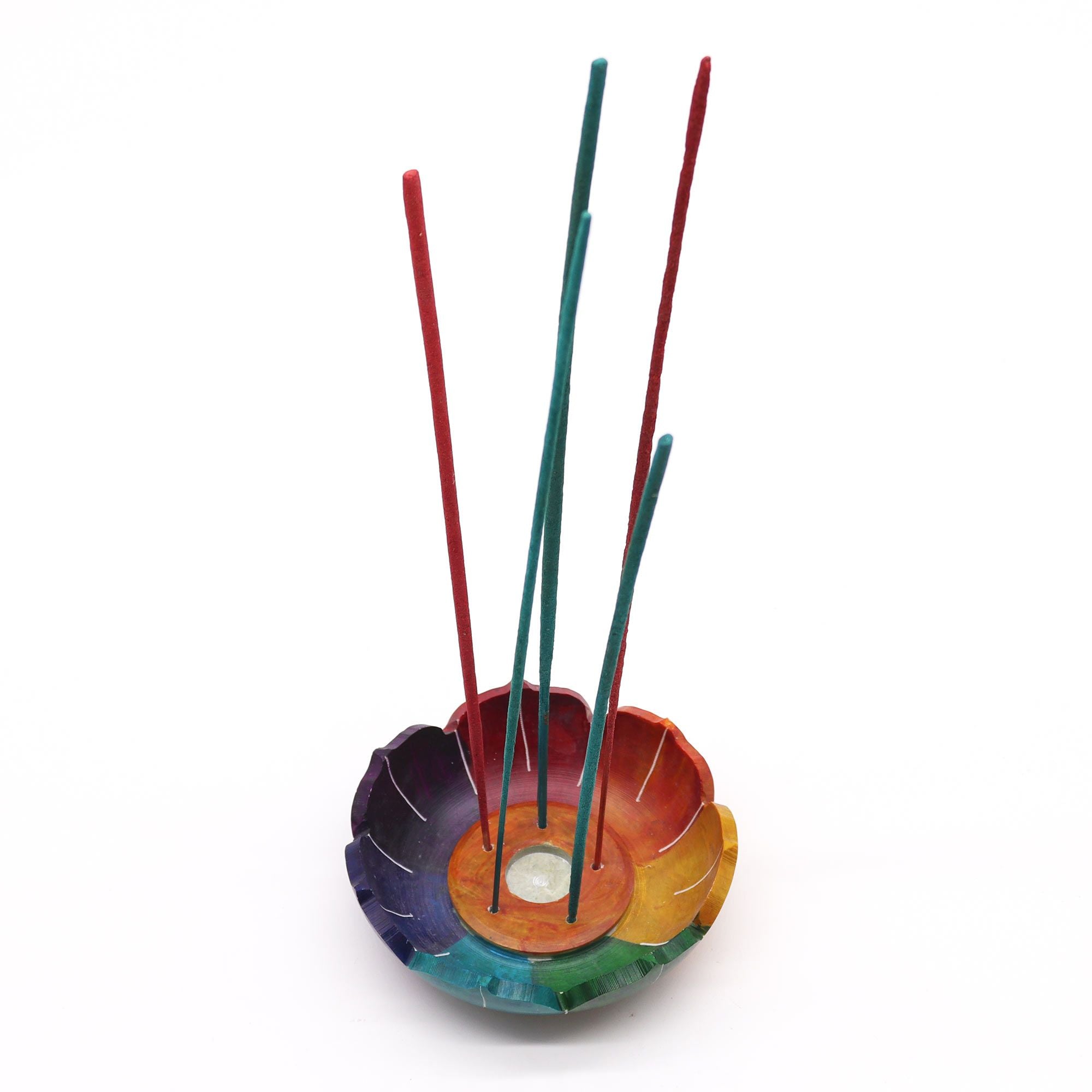 Soapstone Lotus Flower Incense Holder with Chakra Colours Design