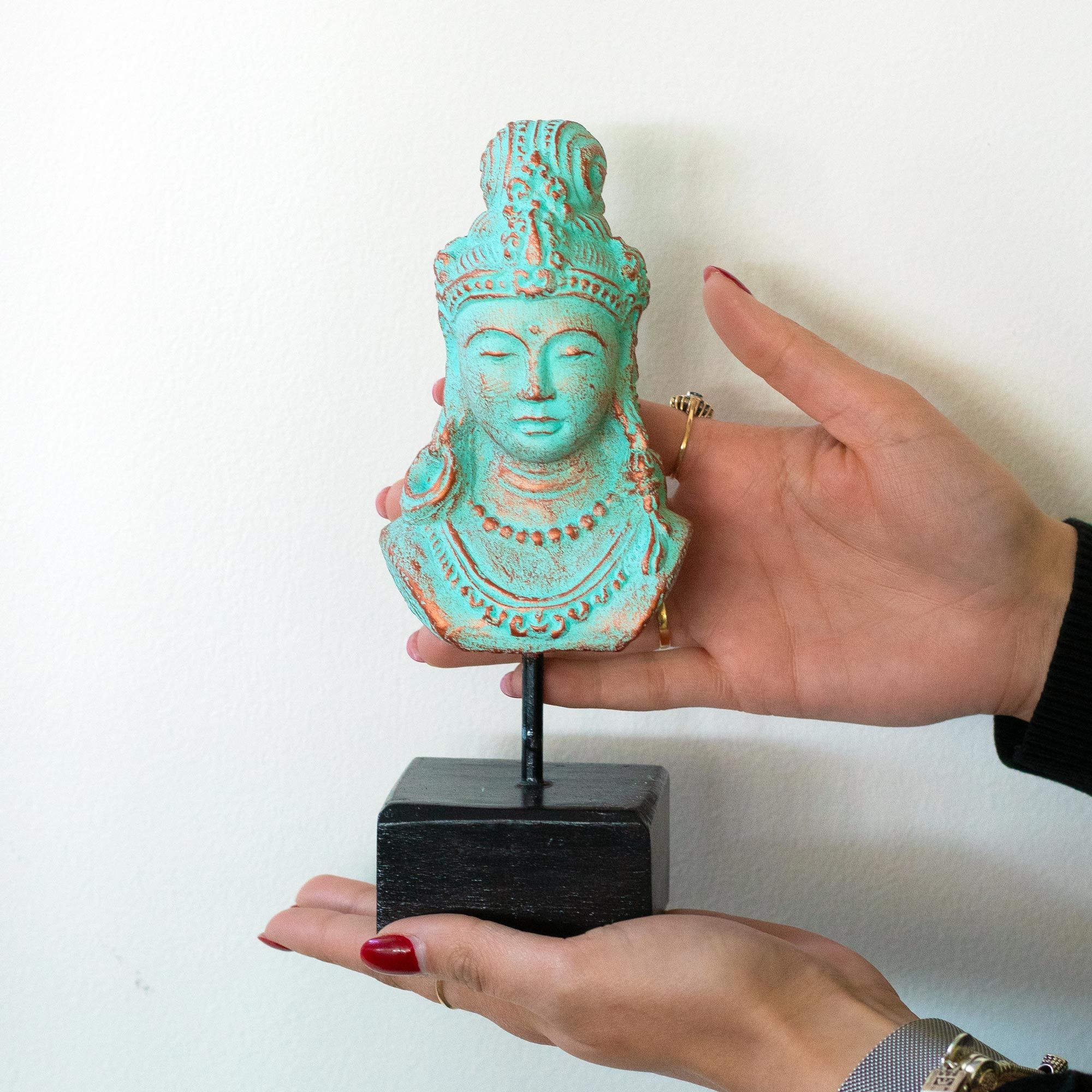 Lucky Java Princess on Stand Exquisite Green Copper Sculpture