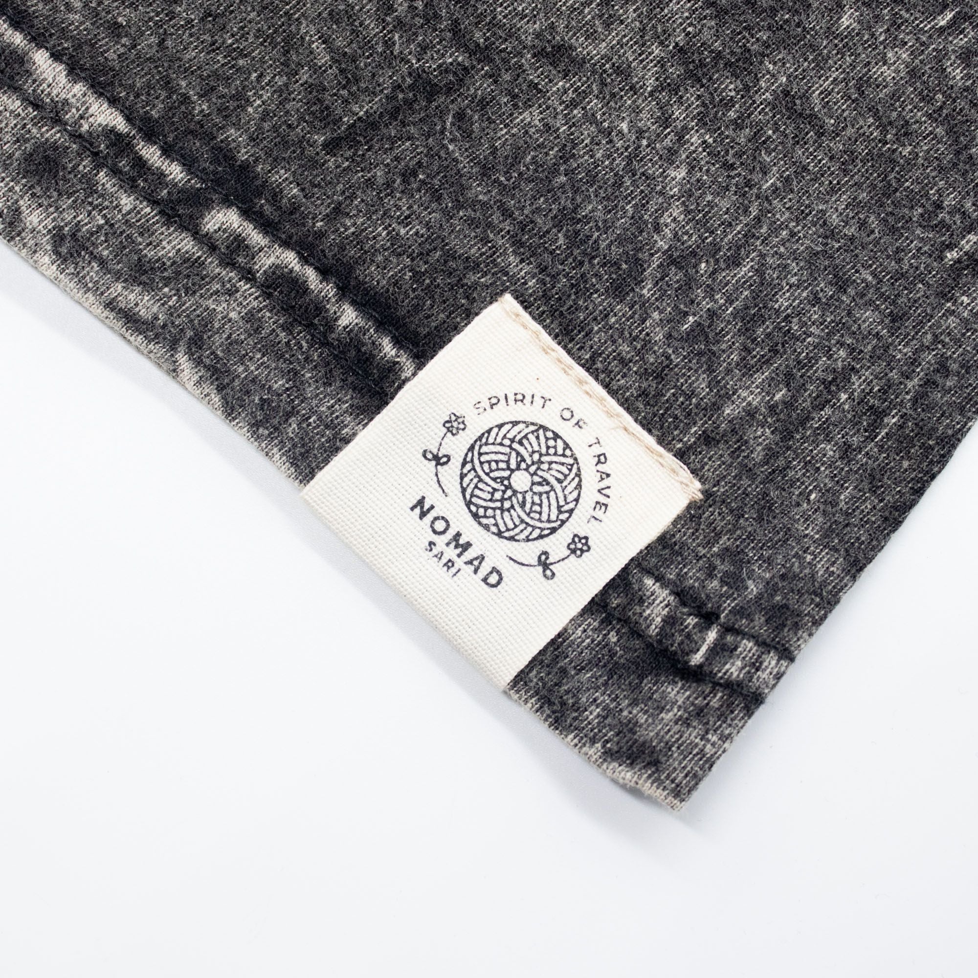 Nomad Sari Stonewashed Cotton T Shirt with Compass Design Charcoal