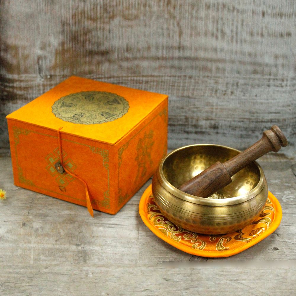Five Buddha Singing Bowl Set 10cm with Cushion and Stick Gift Box