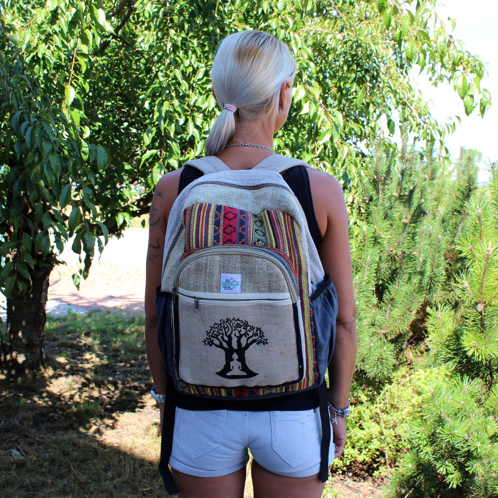 Large Backpack with Bohdi Tree Design in Pure Hemp and Cotton