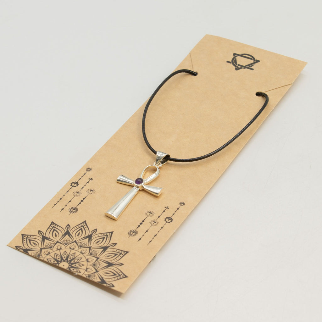 Indian Devotional Pendant with Silver Plated Ankh Symbol Design