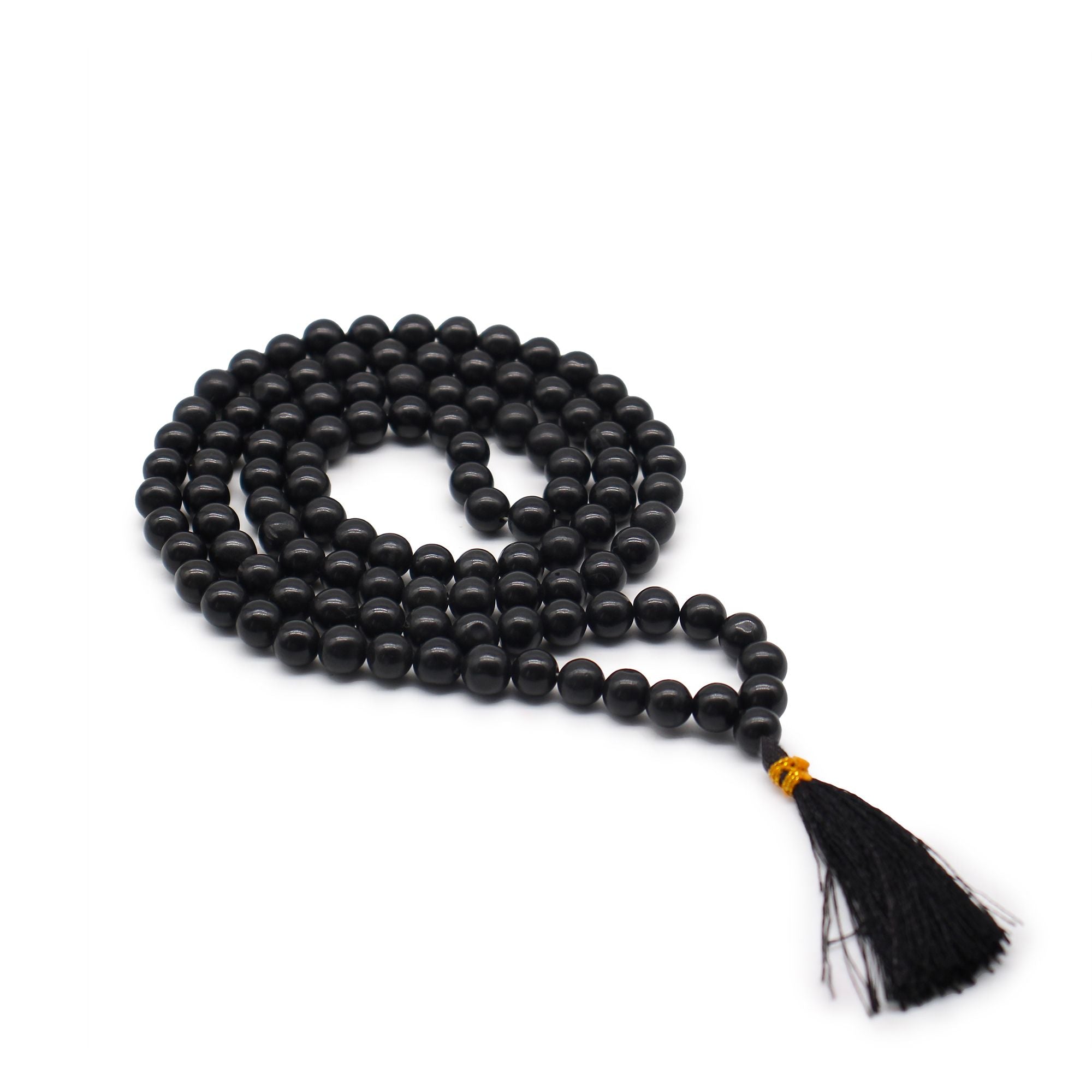 108 Bead Mala with Black Agate Gemstone Beads for Japa Practice