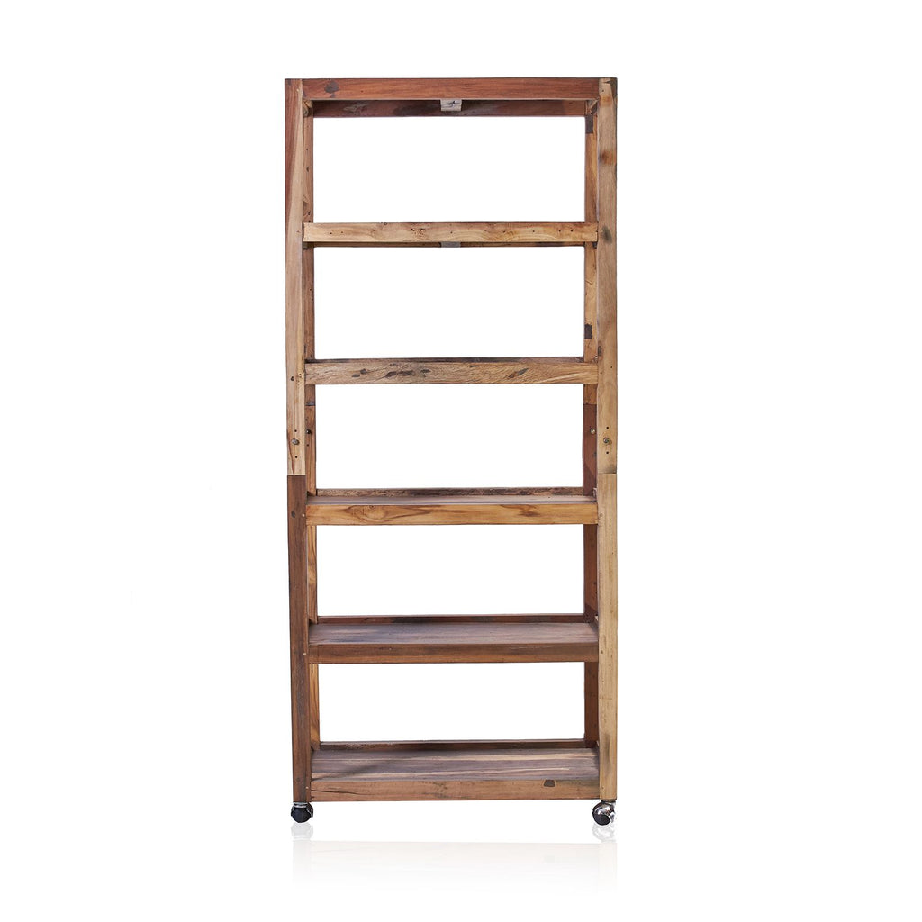 Six Shelf Display with Casters Stylish Recycled Wood Storage