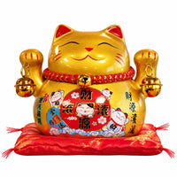 Japanese Lucky Cat Ceramic Money Box on Cushion – Gold