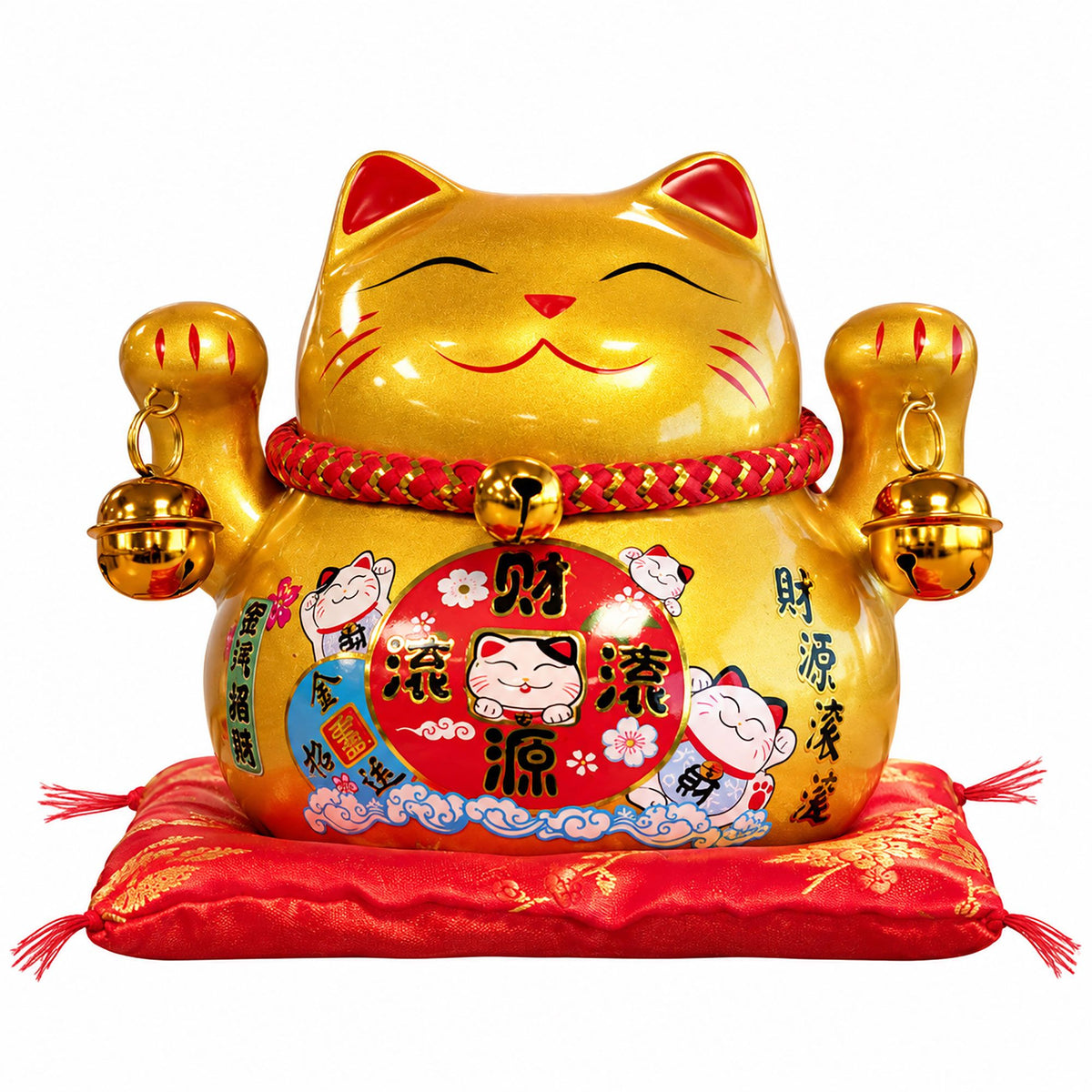 Japanese Lucky Cat Ceramic Money Box on Cushion – Gold