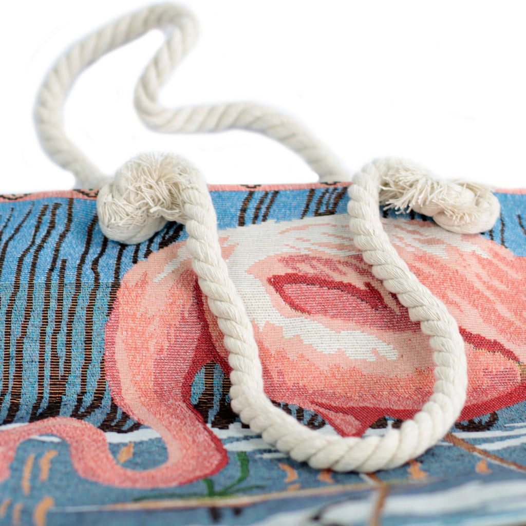 Pink Flamingo Rope Handle Bag for Stylish Beach Days and Travel Fun