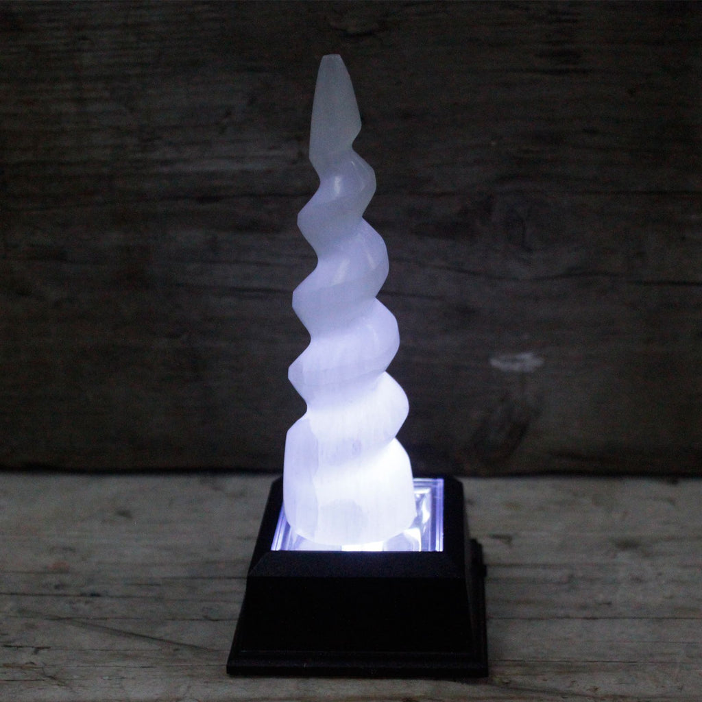 Selenite Spiral Unicorn Horn Tower Unique 15 cm Crystal Decor