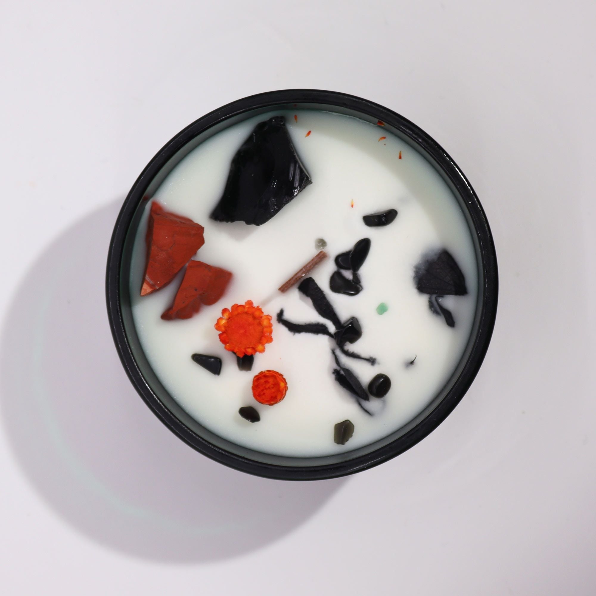 Crystal Magic Flower Candle The Devil with Red Jasper Energy