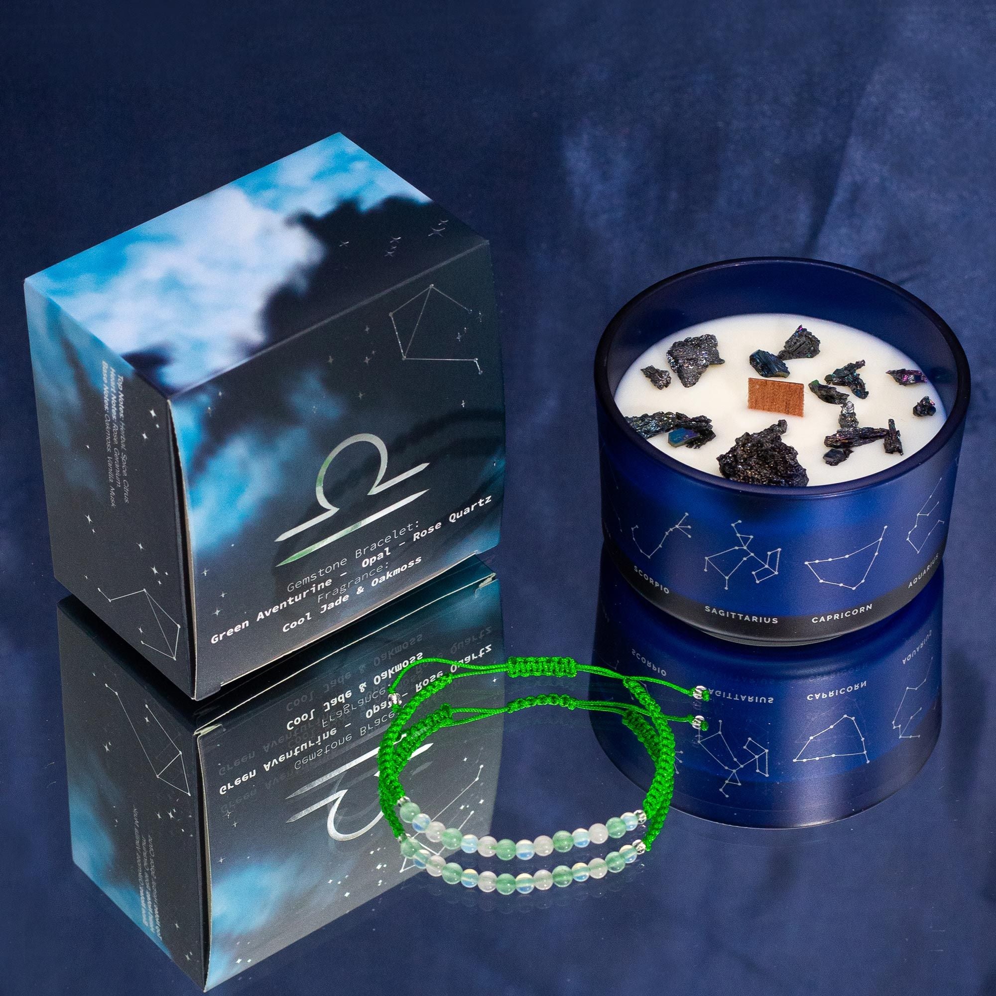 Zodiac Crystal Candle with Gemstone Bracelet for Libra Balance